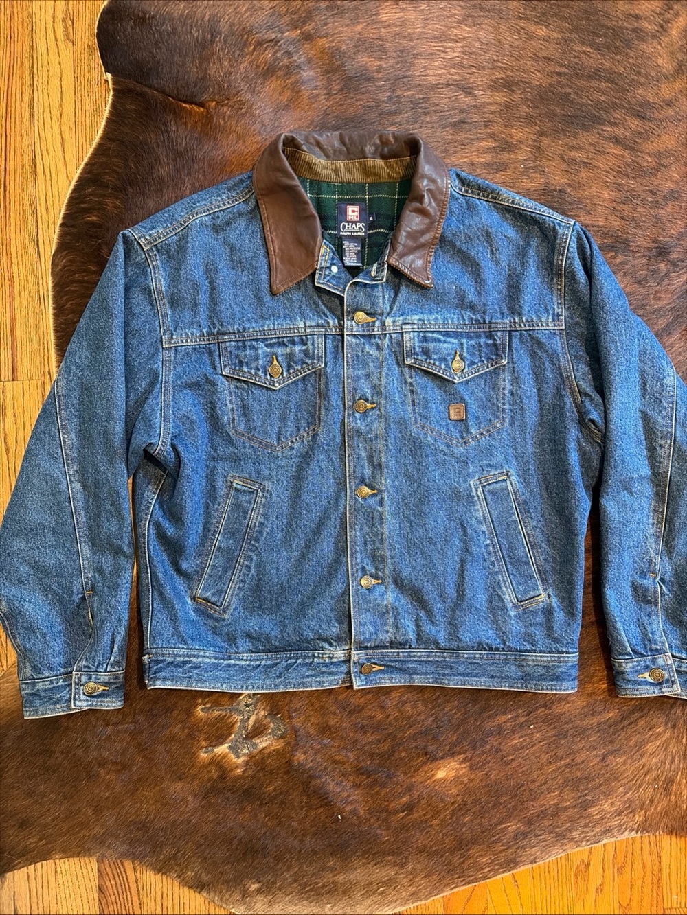 VTG Chaps Ralph Lauren Men XL Blue Denim Trucker Jacket Flannel Lined Barn Chore